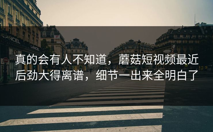真的会有人不知道，蘑菇短视频最近后劲大得离谱，细节一出来全明白了