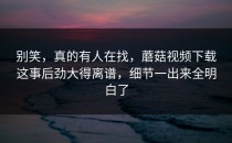 别笑，真的有人在找，蘑菇视频下载这事后劲大得离谱，细节一出来全明白了