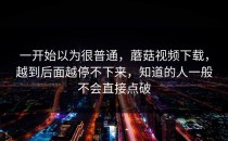 一开始以为很普通，蘑菇视频下载，越到后面越停不下来，知道的人一般不会直接点破