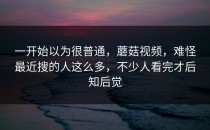 一开始以为很普通，蘑菇视频，难怪最近搜的人这么多，不少人看完才后知后觉