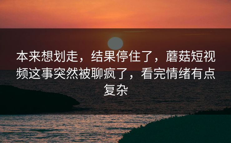 本来想划走，结果停住了，蘑菇短视频这事突然被聊疯了，看完情绪有点复杂
